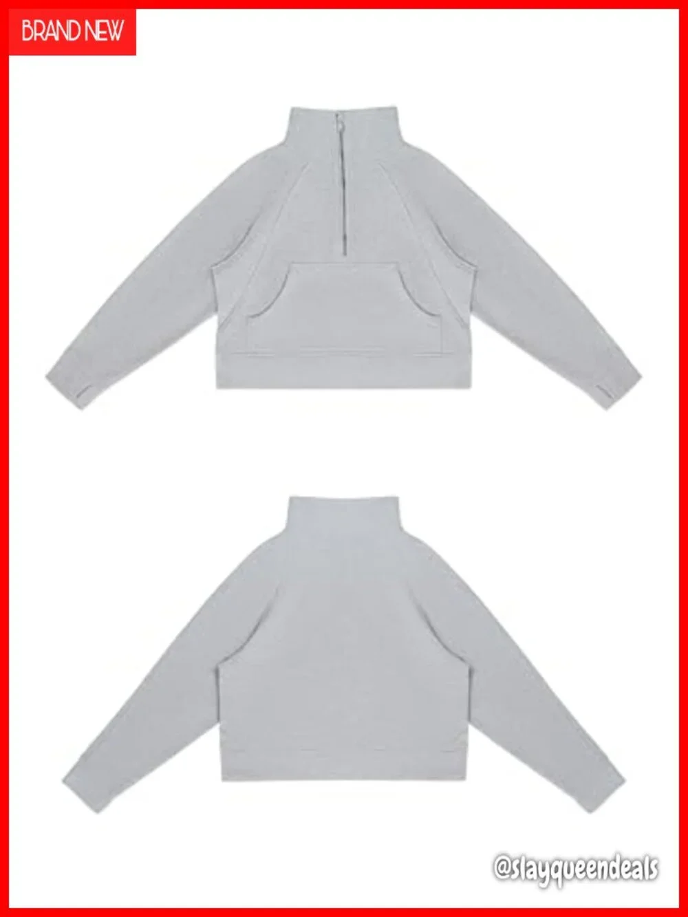 Women's Half Zip Fleece Crop Sweatshirt with Kangaroo Pocket